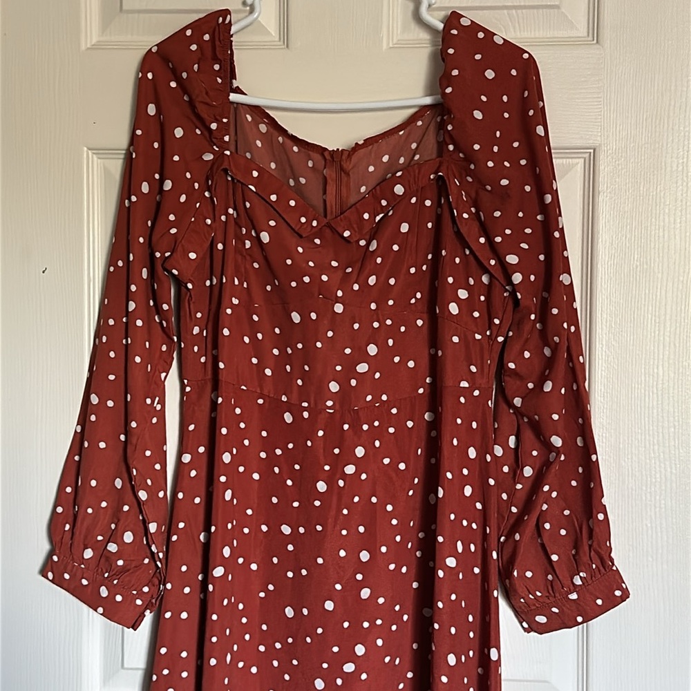 SHEIN Rust Polka Dot Maxi Dress